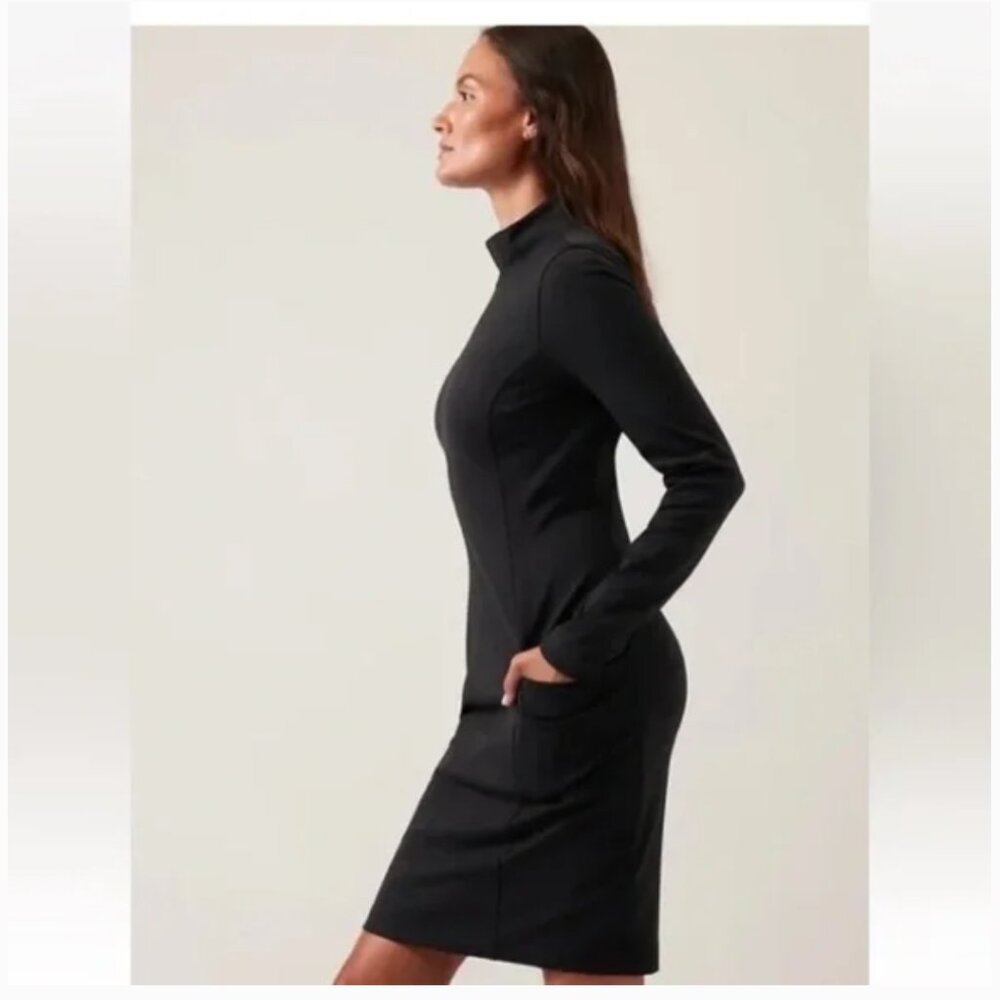 Athleta Delancey Dress Black Long Sleeve Fitted Women's 1X Athleisure Travel - Picture 5 of 16